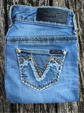 Seven7 Women’s Size 25 Skinny Straight Stretch Embellished Medium Wash Jeans F5
